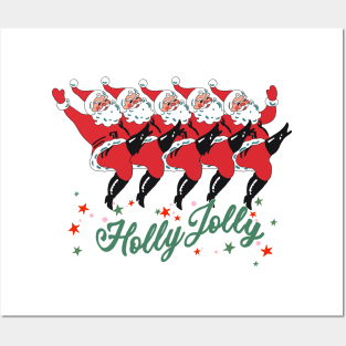 Retro Christmas Santa, Vintage Santa Claus Dancing Posters and Art